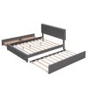 Upholstered Platform Bed with 2 Drawers and 1 Twin XL Trundle;  Linen Fabric;  Queen Size